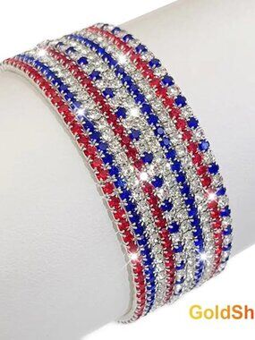 GOLDSHING 1 Set Of Multiple Strips Patriotic Crystal Tennis Bracelet, 10 Pieces